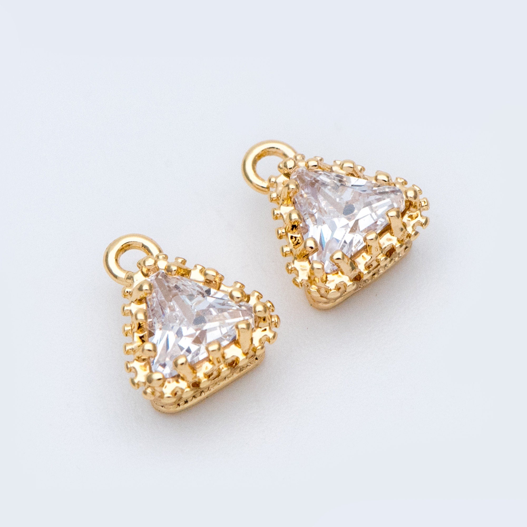 10pcs CZ pave Gold/ Silver tone Triangle Charms 9x8mm, Gold/ Rhodium Plated Brass Triangle Pendants (GB-763)